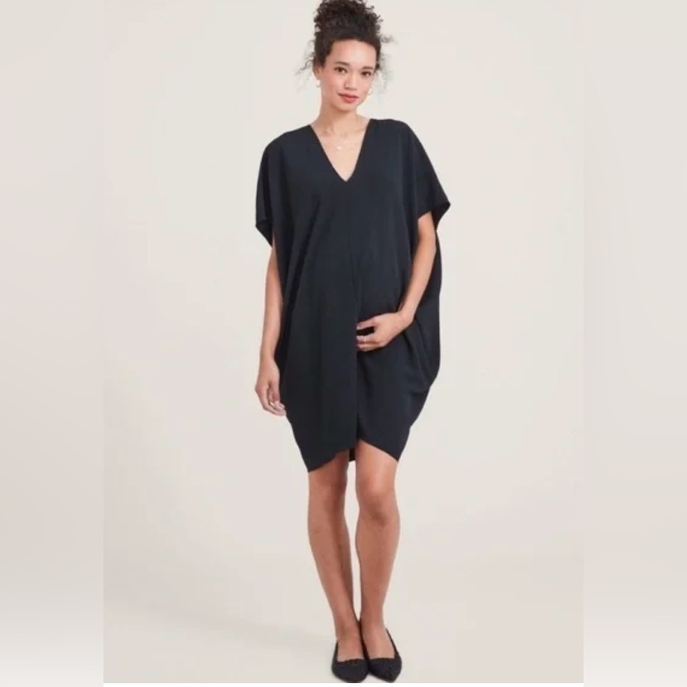 HATCH The Slouch Dolman Sleeve V-Neck Cotton Maternity Dress Black‎ One Size